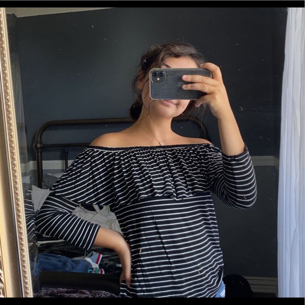 Striped off the shoulder shirt
